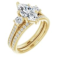 Solitaire Moissanite Engagement Ring Set, 2.75 CT Marquise Cut Moissanite Diamond Bridal Wedding Ring Set for Women, Anniversary Propose Gift, VVS1 Colorless, 10K 14K 18K Solid Gold, 925 Silver