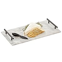 mDesign Thin Marble Pastry Board, Cutting Slab Kitchen Serving Tray with Deco Handles for Baking, Chopping, and Rolling - Serve Bread, Candy, Chocolate, Cheese, and Appetizers - Marble/Black