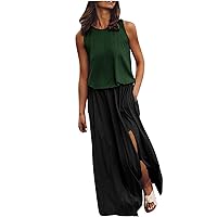 Sleeveless Cocktail Dresses for Women Ruched Bodycon Maxi Dress Sexy Side Slit Long Dress Formal Party Wedding Guest Dress