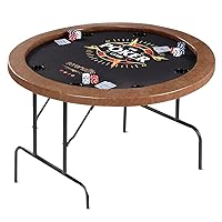 SereneLife 8- Player Round Foldable Poker Table, Casino Leisure Texas Holdem Table, w/ water Resistant Cushioned Rail, 8 Cup Holders, Brown Felt Surface, Black Jack Board & Family Games (Black)