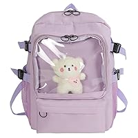 Ita Bag Backpack Kawaii Cute Anime Idol Pin Display Bag Japanese Transparent Clear JK Bag (Purple)