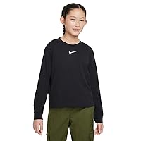 Nike Sportswear Essential Big Kids' (Girls') Long-Sleeve T-Shirt (US, Alpha, Large, Regular, Black/White)