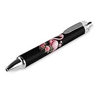Cute Flamingo with Flowers Ballpoint Pens Black Ink Ball Point Pen Retractable Journaling Pen Work Pens for Men Women Office Supplies 1 PCS