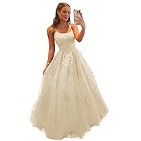 Women's Long Prom Dresses Ball Gowns for Teens A-line Appliques Tulle Formal Evening Gown Party Dress