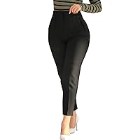 Light Weight Work Pants for Women Summer Solid Color Comfy High Waist Skinny Trousers Straight Leg Beach Trousers with Pocket