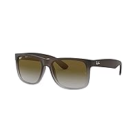 Ray-Ban RB4165 Justin Rectangular Sunglasses, Rubber Brown On Grey/Light Grey Gradient Green, 51 mm