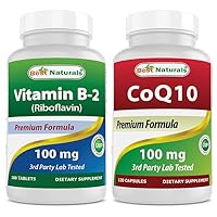 Best Naturals Vitamin B2 (Riboflavin) 100 mg & COQ10 100 mg
