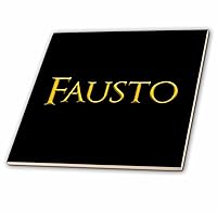 3dRose Fausto Popular Baby boy Name in America. Yellow on Black Charm, Gift - Tiles (ct-376403-2)
