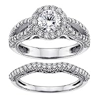 1.81 CT TW GIA Certified Halo Brilliant Cut Diamond Engagement Bridal Set in 18k White Gold
