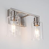 Brushed Nickel Bathroom Light Fixtures, 2-Light Vanity Light with Clear Glass Shade, Wall sconces for Hallway, Farmhouse,Bedroom Room,Kitchen