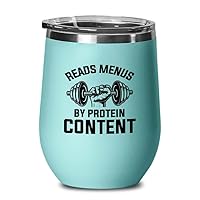 Body Builder Teal Edition Wine Tumbler 12oz - Reads menus - Exercise Equipment Tonal Gym Funny Weight Lifting Workout Coach Gym Coach