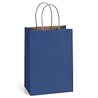 BagDream Kraft Gift Bags 50Pcs 5.25x3x8 Inches Small Paper Bags with Handles Bulk Wedding Party Favor Bags Shopping Retail Merchandise Bags Navy Blue Gift Bags Paper Sacks