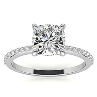 Moissanite Solitaire Ring, 1.0 CT Cushion Cut, Sterling Silver, Wedding Ring for Her