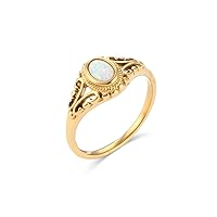 10K/14K/18K Gold Oval Cut Gemstone Filigree Rings for Women Vintage Filigree Statement Ring Art Deco Filigree Promise Ring Bohemian Filigree Ring for Wife Her