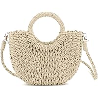 Y2K Mini Semi-circle Rattan Straw Bag Small Beach Woven Purses for Women Summer Boho Crossbody Bags Top Handle Handbags