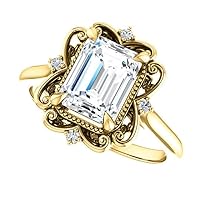 10K Solid Yellow Gold Handmade Engagement Rings 1 CT Emerald Cut Moissanite Diamond Solitaire Wedding/Bridal Ring Set for Women/Her Propose Ring