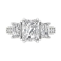 Clara Pucci 4.27Ct Emerald Cut Lab Grown Diamond VVS1-2 G-H 18k Yellow Gold Solitaire W/Accents 3 stone Engagement Promise Wedding Ring