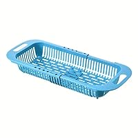 Extendable Over the Sink Colander Fruits and Vegetables Drain Basket Adjustable Strainer Sink Washing Basket for Kitchen (Blue)
