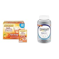 Emergen-C 1000mg Vitamin C Powder for Daily Immune Support Caffeine Free Vitamin C Supplements, Super Orange Flavor - 60 Count/2 Month Supply & Centrum Silver Men's 50+ Multivitamin - 200 Tablets