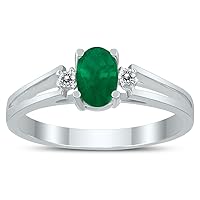 6X4MM Emerald and Diamond Open Three Stone Ring in 10K White Gold
