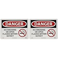 NMC D673RB DANGER - NO SMOKING WITHIN 50 FEET Sign - 14 in. x 0 in., Red/Black Text on White, Plastic Danger Sign with Graphic (Pack of 2)