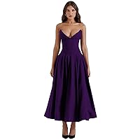 Women's Strapless Casual Loose Ruched Long Maxi Dress with Pockets V Neck Sleeveless Midi Dress
