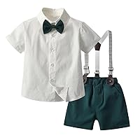 Children's Clothing,Korean Style Summer Children's Short-Sleeved Cotton White Shirt with Bow and bib Two Pieces Suits.