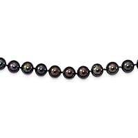 925 Sterling Silver Polished Pearl clasp Rhod Plated 8 9mm Black Freshwater Cultured Pearl Necklace 24 Inch Jewelry Gifts for Women