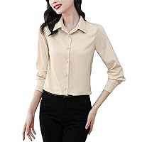 Spring and Summer Women's Shirts Satin Shirts Long-Sleeved Shirts Solid Color Casual Basic Tops