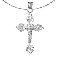 Silver Crucifix Necklace | Rhodium-plated 925 Silver Budded Crucifix Pendant with 18
