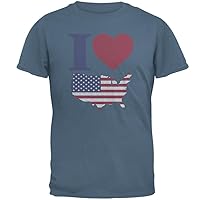 4th of July I Heart Love America Halftone Mens T Shirt Indigo Blue X-LG