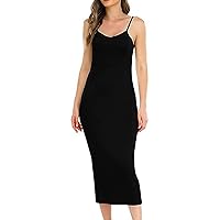 Women's Sexy Cami Maxi Dress Summer Elegant Spaghetti Strap Long Wrap Dresses Solid Color Deep V Neck Sling Dress Resort Wear