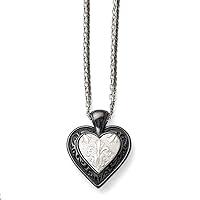 Titanium Fancy Lobster Closure Ster.sil Black Ti Polished Etched Love Heart With 2 Chain Necklace 18.25 Inch Jewelry for Women
