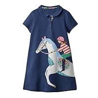 Little Girl Crewneck Cotton T-Shirt Dresses Animal Dress Short Sleeve