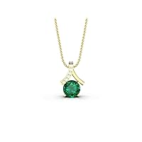 1.10 Ctw Natural Round Shape Zambian Emerald And Diamond Necklace In 14k Solid Gold For Girls And Women Diamond 0.08 Ctw