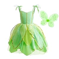 Dressy Daisy Green Fancy Fairy Halloween Costume Birthday Party Dress Up with Butterfly Wings for Toddler Girls Size 3T to 12