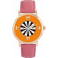 Orange Roman Numerals Dartboard Watch Ladies 38mm Case 3atm Water Resistant Custom Designed Quartz Movement Luxury Fashionable