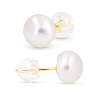 KEZEF Pearl Stud Earrings for Women 14K Real Gold Freshwater Cultured Pearl Earrings with Butterfly 14K Gold Back with Silicone