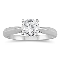 SZUL AGS Certified 3/4 Carat TW Round Diamond Solitaire Ring in 14K White Gold (J-K Color, I2-I3 Clarity)