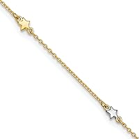 14K Two-Tone Polished Star w/ 1in ext. Anklet