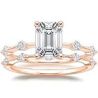 Moissanite Diamond Ring Set, 4 CT Emerald Cut, Wedding Anniversary Band