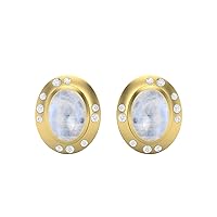 Bezel Set 7x5MM Oval Shape Moonstone 925 Sterling Silver Dainty Stud Earring Women Jewelry