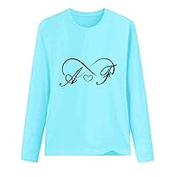 Forever Love Graphic T-Shirts for Women Valentines Day Funny Tees Tops Long Sleeve Crewneck Casual Simple Blouses