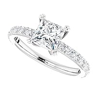 925 Silver, 10K/14K/18K Solid Gold Moissanite Engagement Ring,1 CT Princess Cut Handmade Solitaire Ring, Diamond Wedding Ring for Women/Her Anniversary Ring, Birthday Gift,VVS1 Colorless Ring