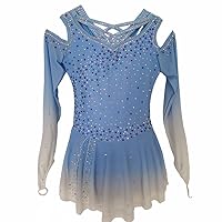 LIUHUO Figure Skating Dress Blue Off The Shoulder Hook Sleeve Competition Performance