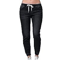 High Waisted Elastic Waist Jean Joggers for Women Plus Size Stretch Loose Denim Pants Drawstring Casual Joggers Pants
