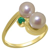 10k Yellow Gold Cultured Pearl & Emerald Womens Dress Ring - Sizes 4 to 12 Available