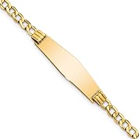 Jewels By Lux Engravable Personalized Custom 14K Yellow Gold Solid Soft Diamond Shape Cuban Link ID Bracelet For Men or Women Length 7 inches Width 7.5 mm With Lobster Claw Clasp
