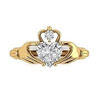 1.5ct Heart Cut Genuine Clear Simulated Diamond Bridal Wedding Anniversary Proposal 18K Yellow Gold Solitaire Claddagh Ring