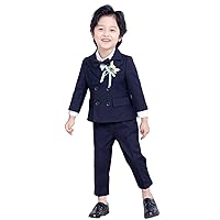 Boys' Pinstripe Double Breasted Buttons Suit Three Pieces Peak for Lapel Party Prom